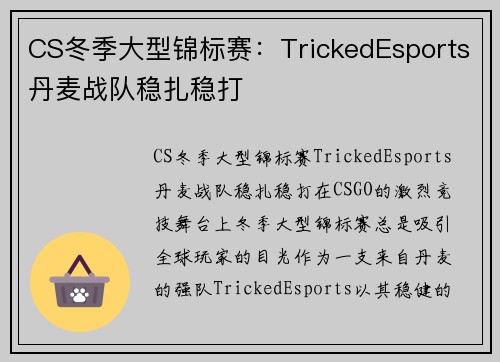 CS冬季大型锦标赛：TrickedEsports丹麦战队稳扎稳打