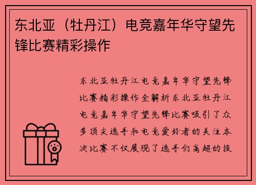 东北亚（牡丹江）电竞嘉年华守望先锋比赛精彩操作